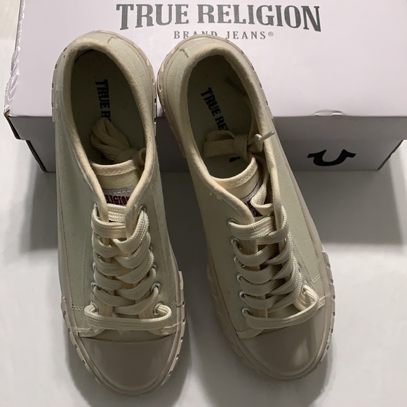 🆕TRUE RELIGION Jinny Beige Canvas Lace Up Sneakers - Picture 4 of 14